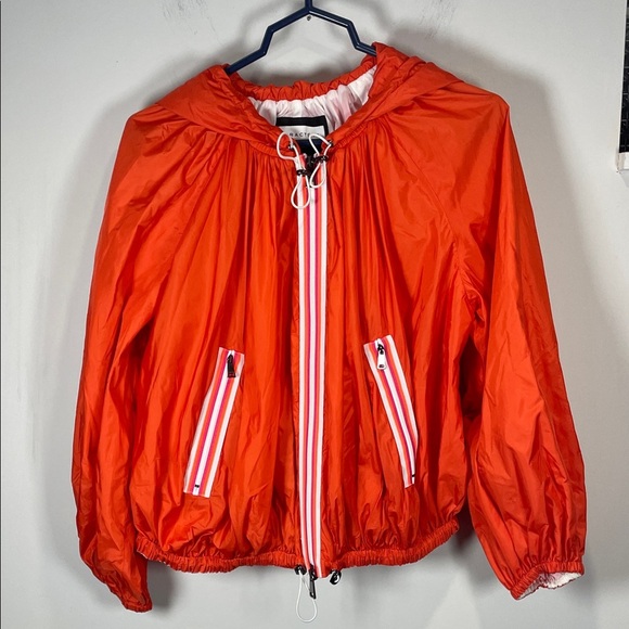 Caractere Jackets & Blazers - Bright Orange Hooded Women's Windbreaker Jacket